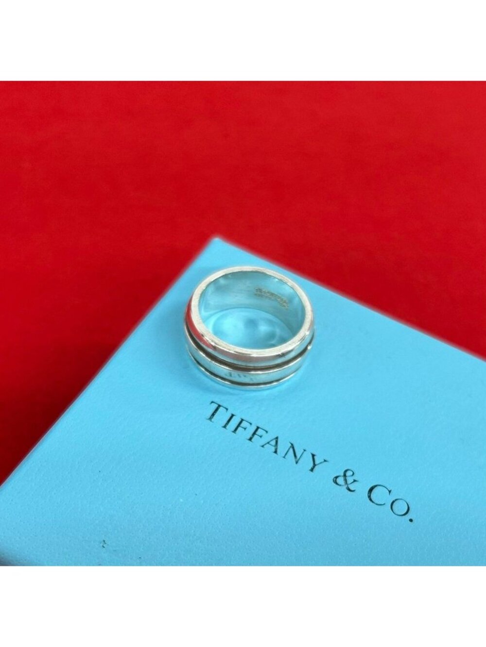 Tiffany & Co Vintage Grooved Double Line Ring 925 Sterling Silver
